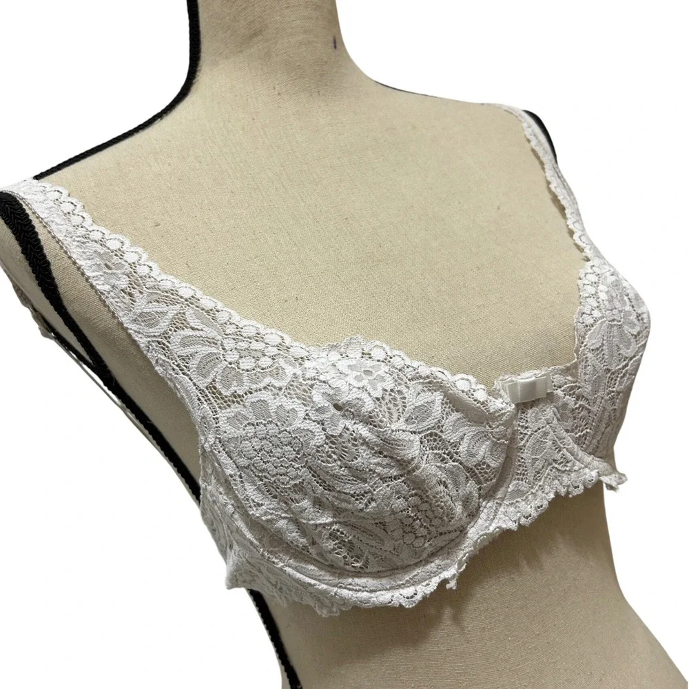 Ilusión 36C White Floral Lace Underwire Bra 7041 Coquette Bridal Lingerie